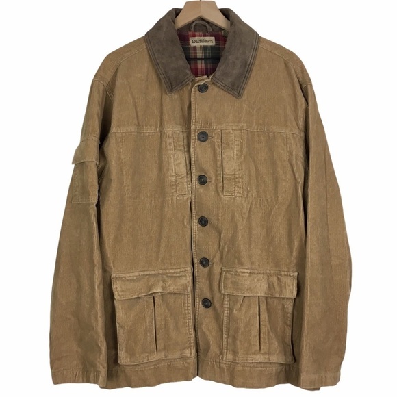 RUFF HEWN Jacket Chore Coat Corduroy Flannel Field Utility Ribbed Plaid Large - Picture 1 of 16
